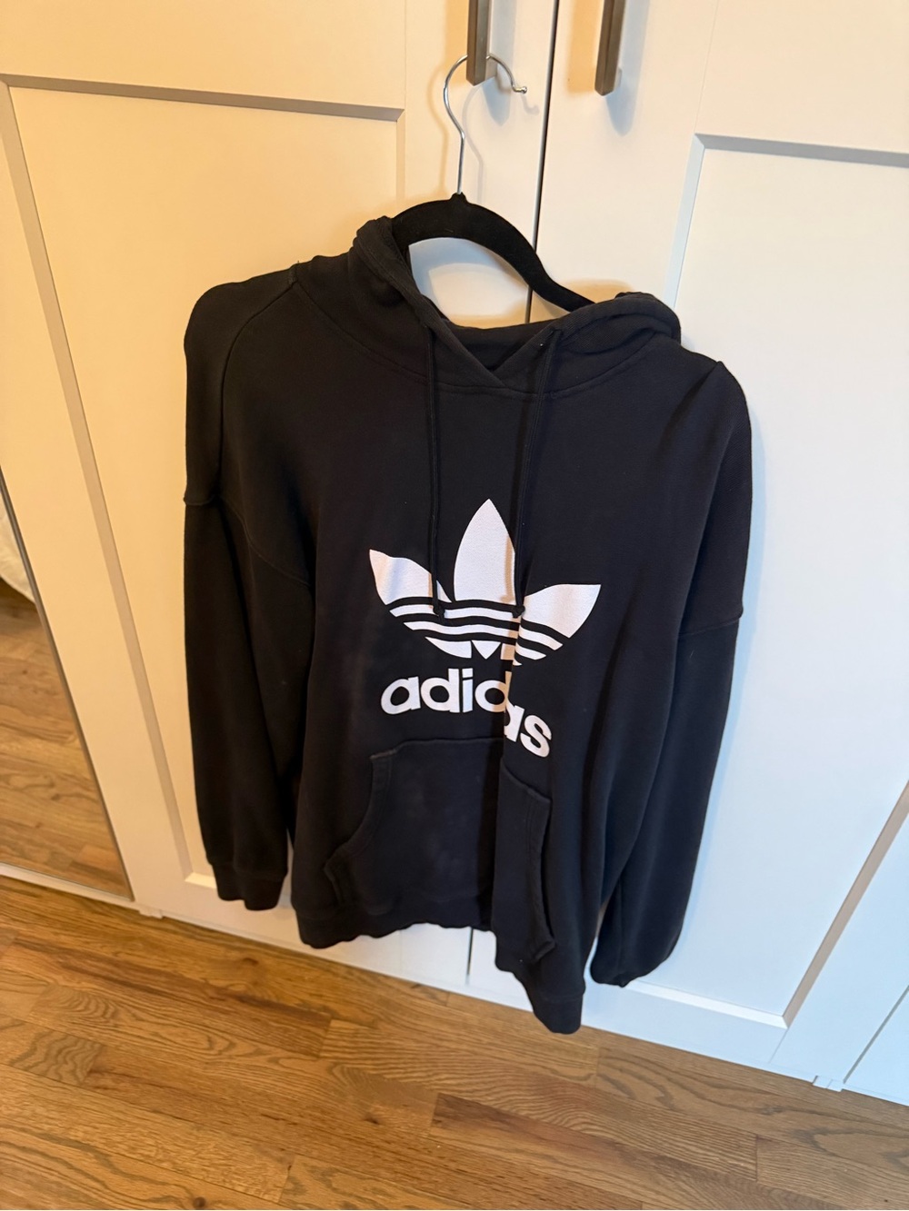 adidas Men’s Black Crewneck Hoodie with White Trefoil